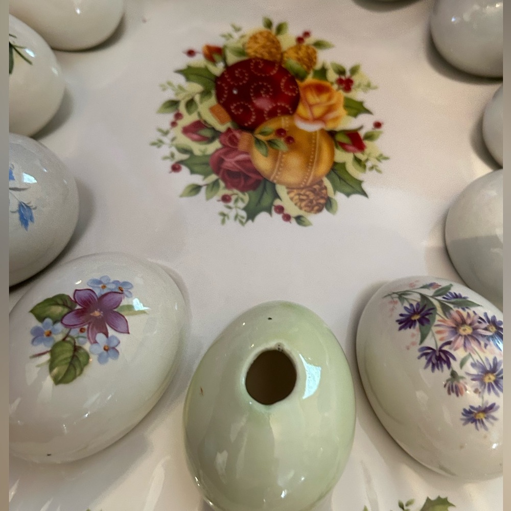 New. Never used. Royal Albert®Old Country pattern egg dish with ceramic eggs